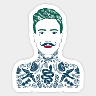 Tattoo Man green hair Sticker